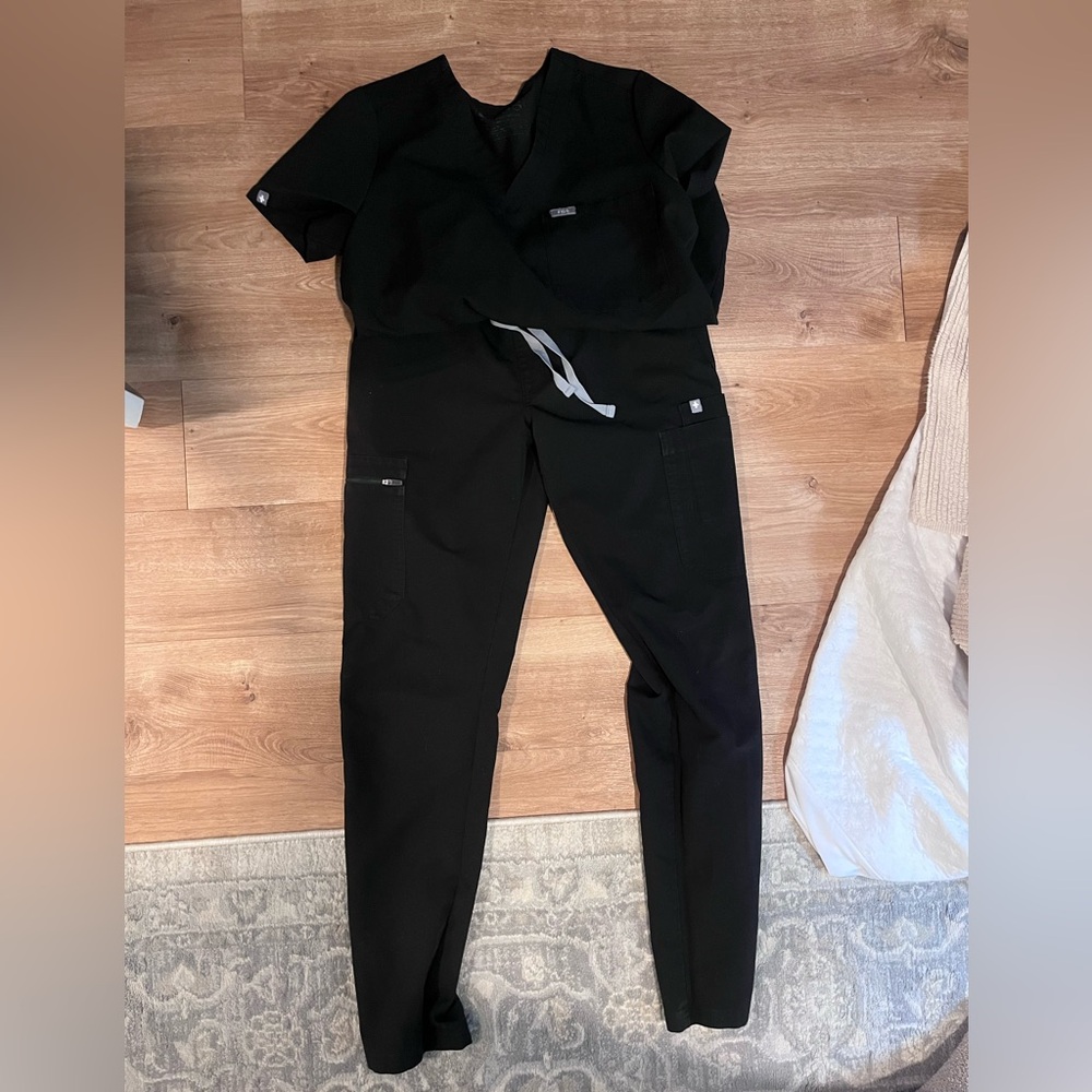 Figs Black Track Pants with Tapered Leg Design